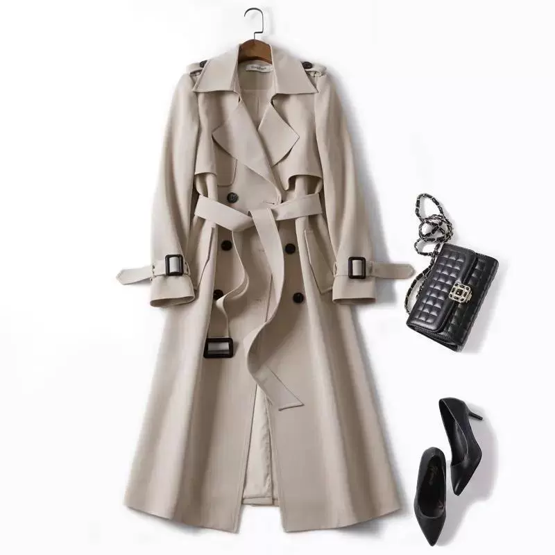 Черное длинное осеннее trench coat, середина длины, корейский стиль, для подростков, британский стиль