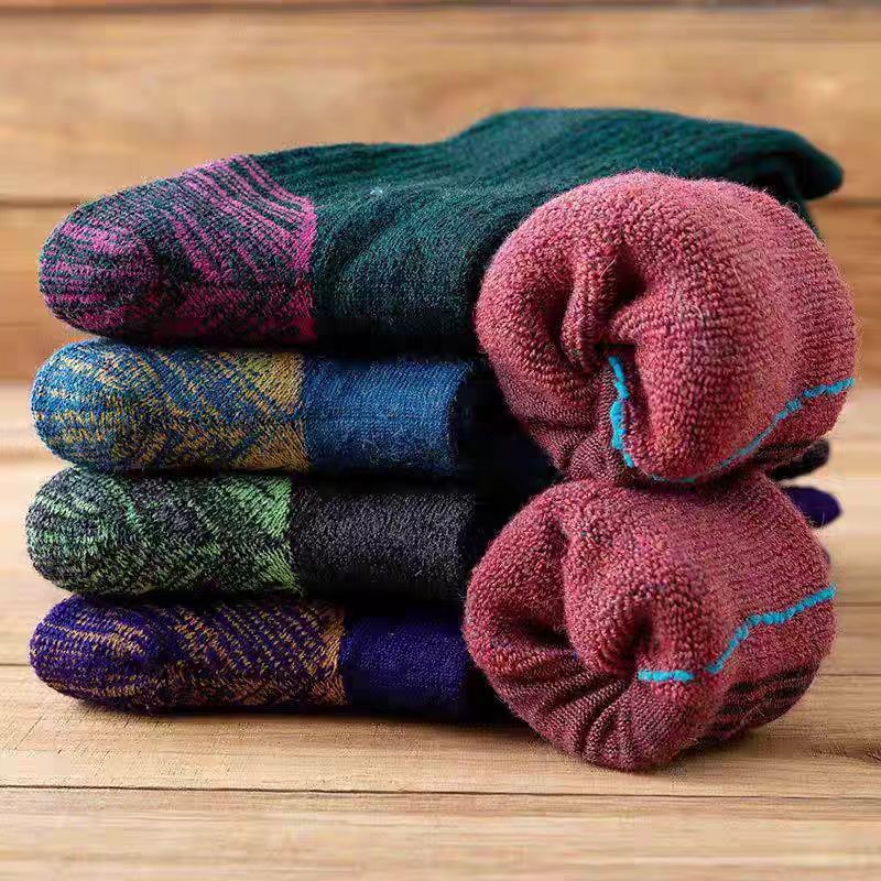 Winter Wool Socks Men's Thickeneded Warm Towel Socks Mid-Length Winter Red Extended Men's Outdoor Stockings