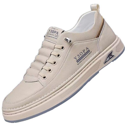 Spring Men's Breathable White Shoes, Men's Fashion Comfy Thick Sole Sports Shoes, Casual Leather Shoes, Sneakers, Trendy Shoes