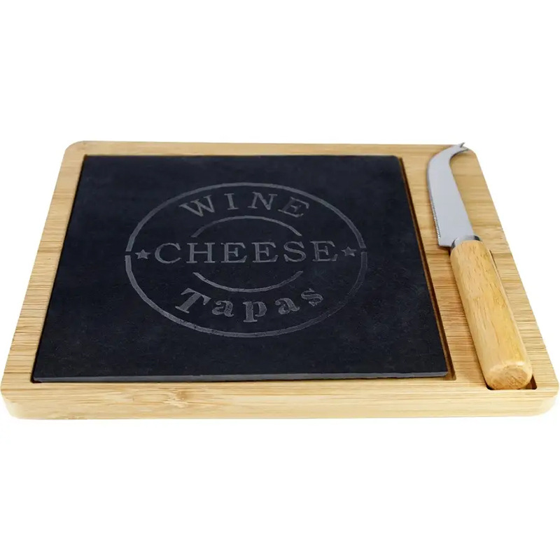 tablero de queso de bambú personalizado multifuncional con cuchillo y tenedor de pizarra tablero de corte multifuncional de frutas y verduras tablero de corte