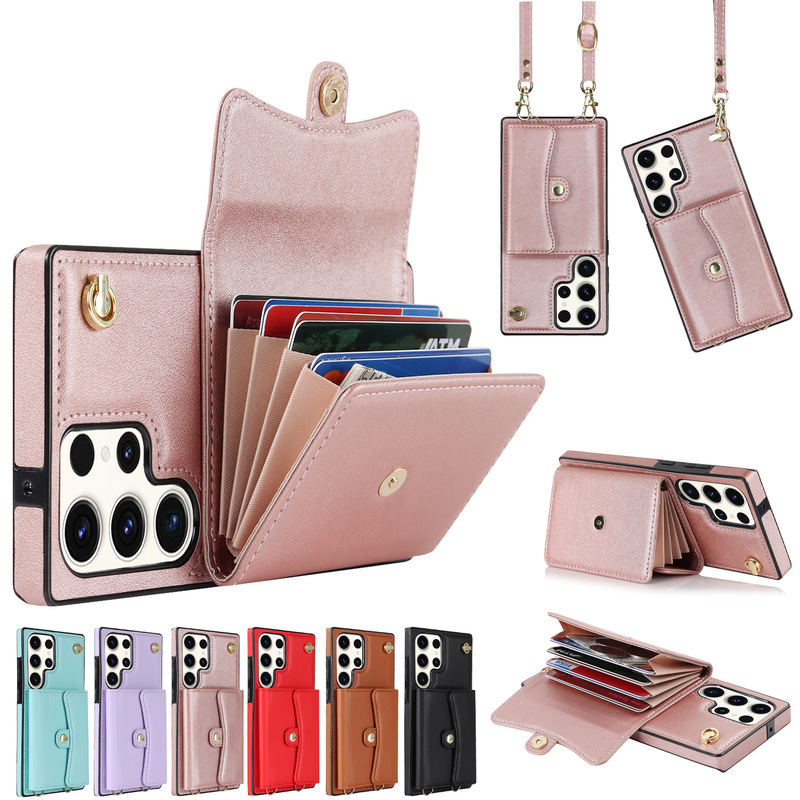 For Samsung S23ultra Card Case mobile phone case diagonal rope portable s21plus card coin purse A71 leather case