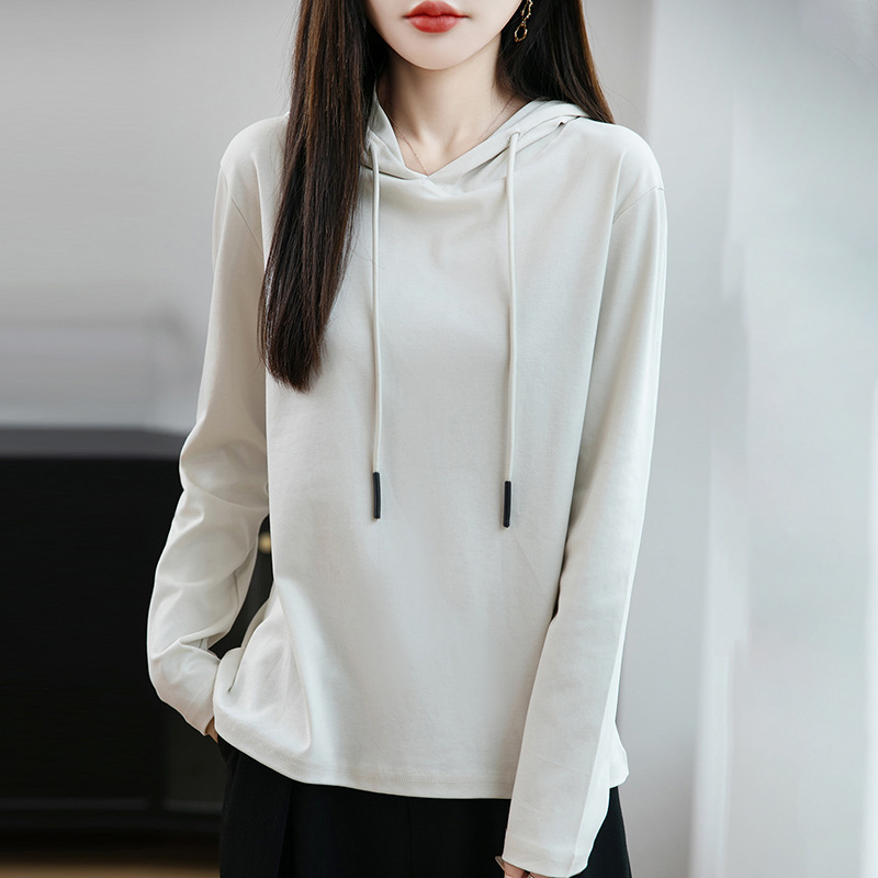 2025年早秋新款纯棉线连帽针织衫长袖女纯色宽松百搭套头卫衣上衣|undefined