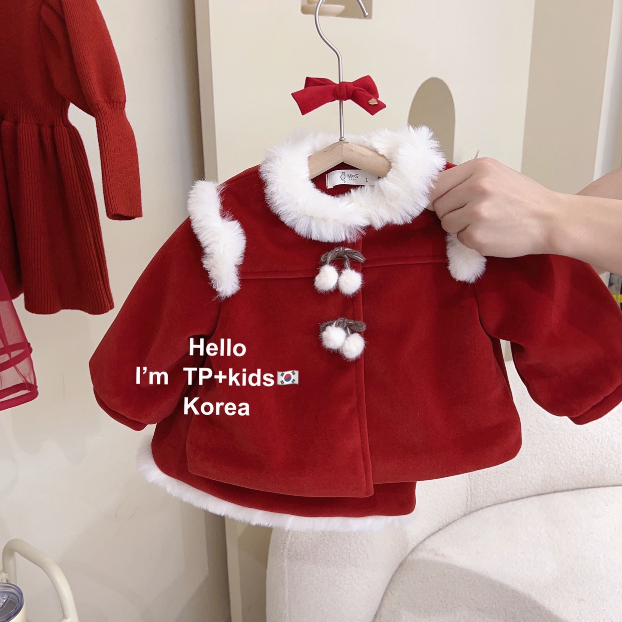 2023 New Girls' Chinese New Year Dress Children's Winter Party Dress Fashion Red Velvet Coat Set Skirt