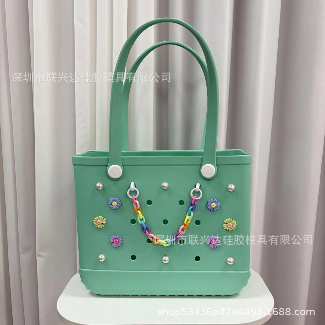 Cross-border nuevo bogg bolso colgante DIY perlas margaritas arco iris hebilla cadena bolsa de playa zapatos accesorios de flores