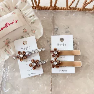 韩版复古时尚豹纹花朵水晶发夹精致百搭高级感鸭嘴夹侧边夹发饰女
