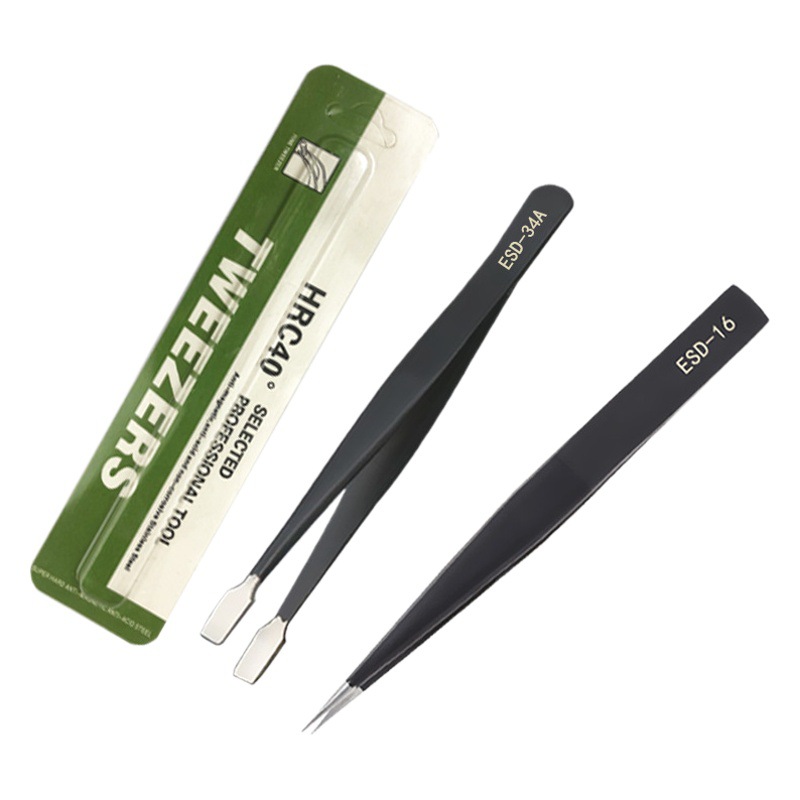 Pinzas antiestáticas de precisión de borde de presión de 1,5 de espesor, pinzas de acero inoxidable, codo puntiagudo, juego de pinzas con pinzas para recoger el nido de pájaro
