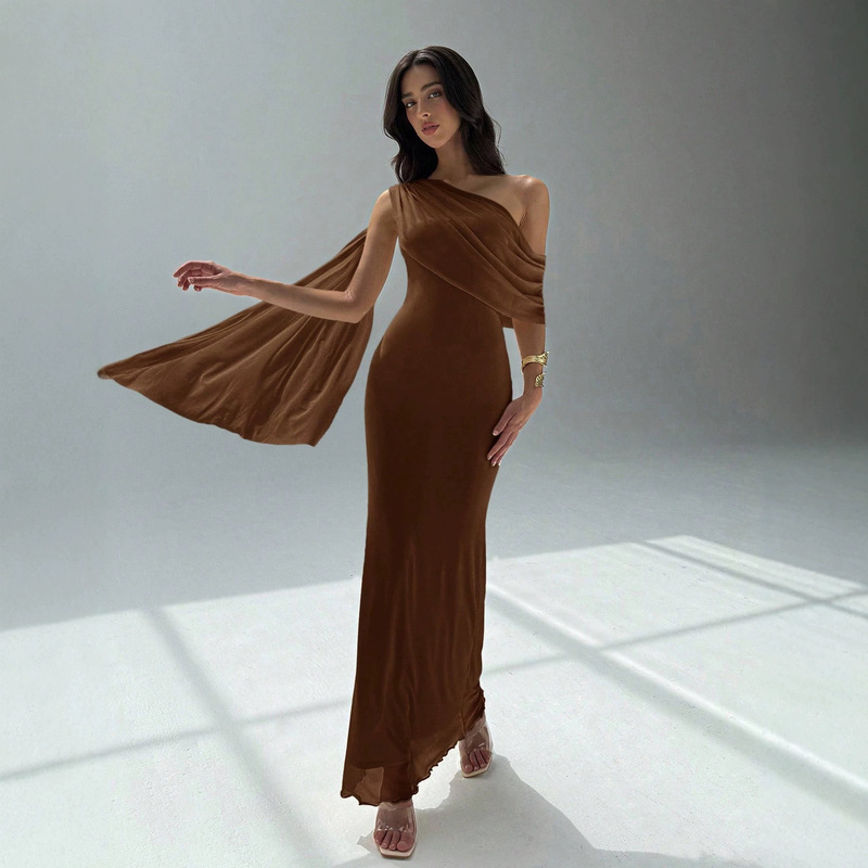 G26D637 European and American Cross-Border One-Shoulder Flowing Gauze Slim-Fit Long Draped Bodycon Fishtail Party Off-Shoulder Dress G26D637 European and American Cross-Border One-Shoulder Flowing Gauze Slim-Fit Long Draped Bodycon Fishtail Party Off-Shoulder Dress