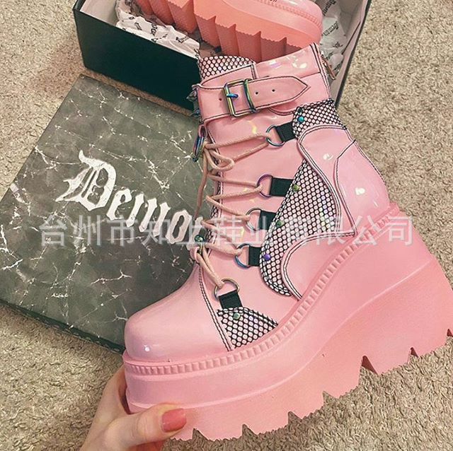 Demonia Platform Boots 2022 New Dark Gothic Pink Wedge Ankle Boots Women's European and American Plus Size Martin Boots
