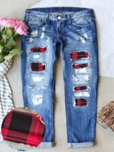 V 14821 Straight Leg Patchwork Jeans �t��ӡ��ţ��ѝ �羳
