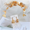 Golden hair accessory for bride, earrings, wedding dress, flowered