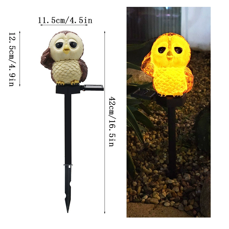 Solar Resin Owl Garden Light, LED Stake Lamp, Outdoor Lawn Decoration, Multiple Designs