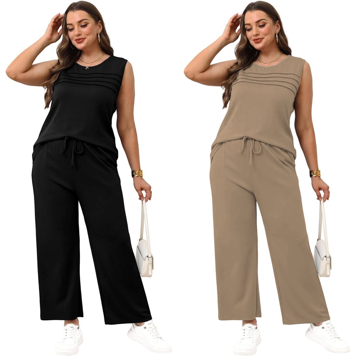 Sleeveless Hoodie & Pants Set For Women, Loose Fit Casual Jogger Outfit, Waffle Knit Cropped Top And Lounge Shorts Two Piece_ecoleips.com