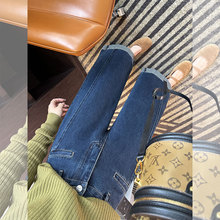 时尚卷边牛仔裤女2025秋新款大码胖mm百搭遮胯九分显瘦直筒阔腿裤