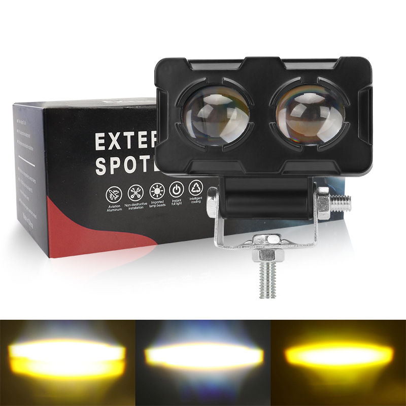 Cross-Border Motorcycle Electric Vehicle Led Spotlight Yellow and White High and Low Beam External Modified Headlight Semi-Aluminum Strong Light