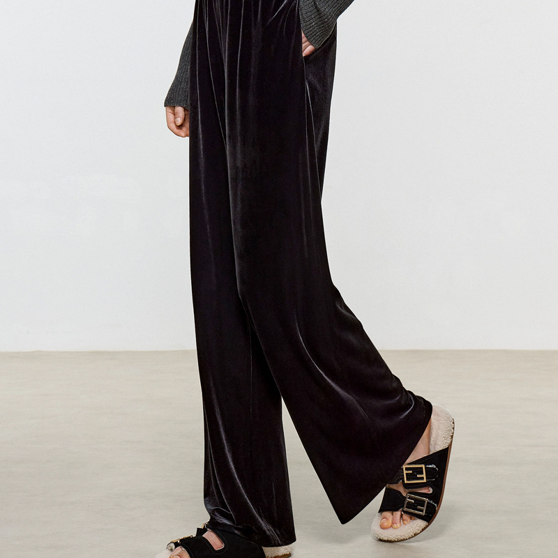 2025 Autumn and Winter New Casual Versatile Straight-Leg Pants Row Style Height-Enhancing Slim-Fit Elastic Velvet Wide-Leg Pants