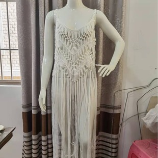 Crochet Flower Stitching Long Tassel Beach Blouse Hollow Fashion Loose Holiday Sunscreen Bikini Blouse