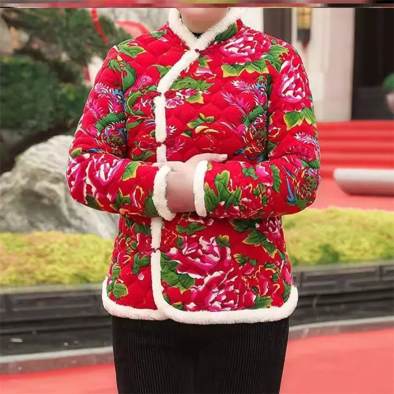 直播爆款中国风东北花棉袄女2024年新款秋冬季妈妈盘扣加厚花棉衣