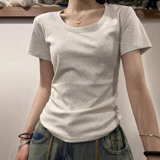 American Shoulder Short Sleeve T-shirt Women's New Women's Crewneck Outer Wear Inner Slim Tight Base Shirt Top Wholesale