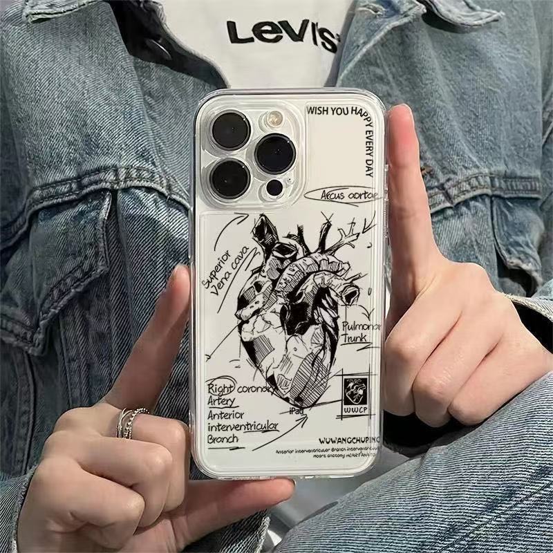 Estilo explosivo transfronterizo para iphone16promax funda para teléfono móvil corazón Apple 15 Europa, América 14pro Japón y Corea 13/12