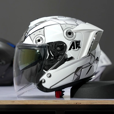 Motorcycle Half Helmet 3/4 | Motosiklet kaskı (dəbilqə) - r05-mecha-silver-s-code