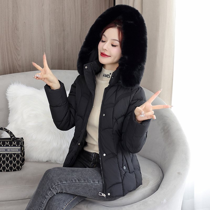 Comercio exterior nueva ropa de algodón de pluma coreana ropa de algodón de mujer gran cuello de cabello delgado chaqueta de algodón pequeña chaqueta de invierno gruesa ropa de mujer