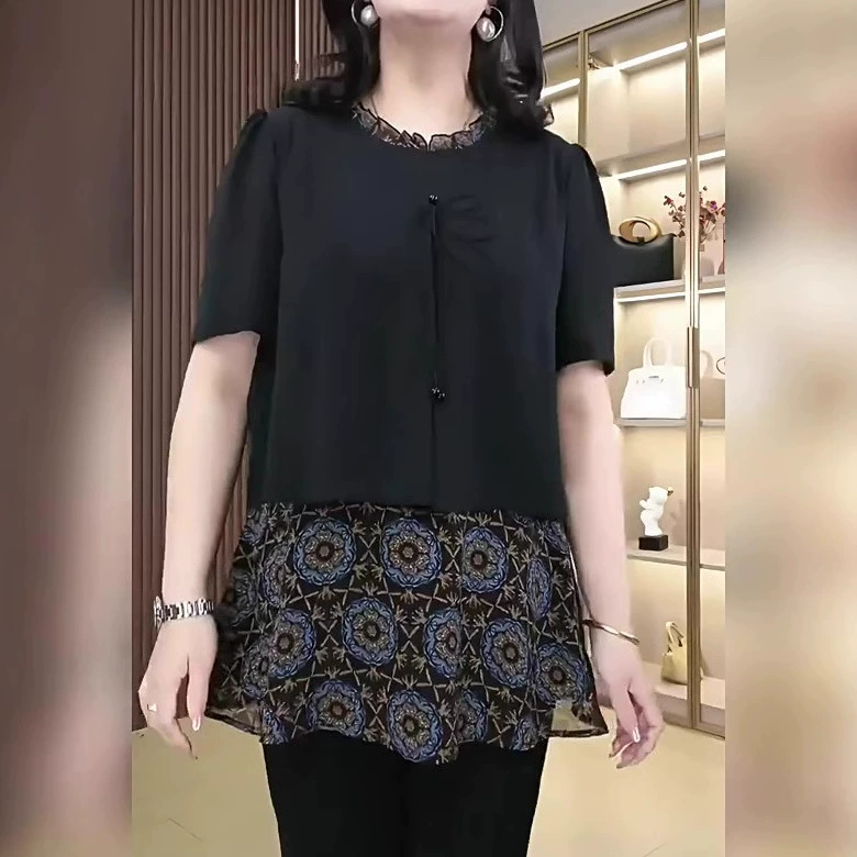 Летняя новая мода шифон легкий экстравагантный принт дикий тонкий большой размер свободная темпераментная рубашка топ толстая мама девушка