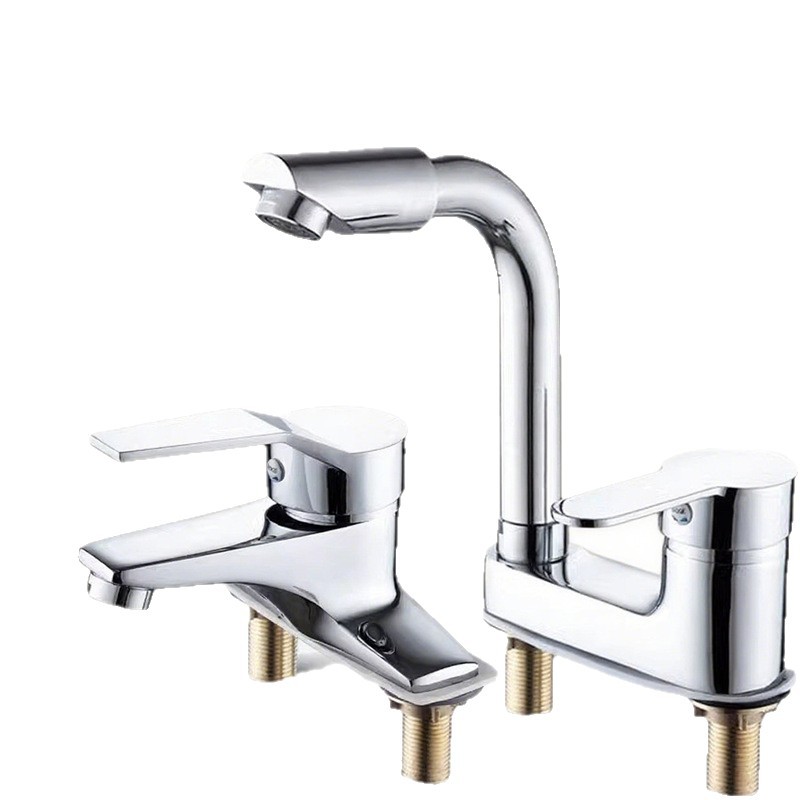 Baño, lavabo, lavabo, grifo de agua fría y caliente de tres orificios, cuerpo de cobre, tocador, mesa, doble orificio, fábrica al por mayor