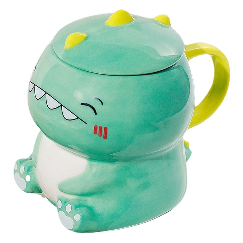 Taza de cerámica con diseño de dinosaurio estilo japonés para desayuno, taza de café creativa personalizada, taza de dibujos animados, taza para agua