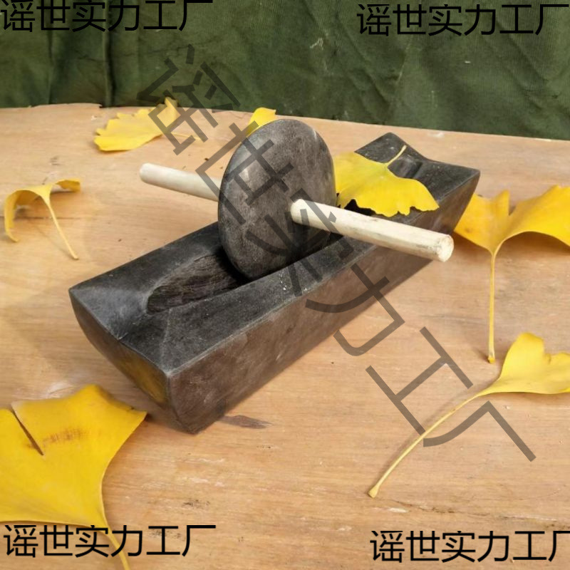 老式药碾子研磨香料药碾子手动粉碎机茶具手推药船捣药臼碾药复古