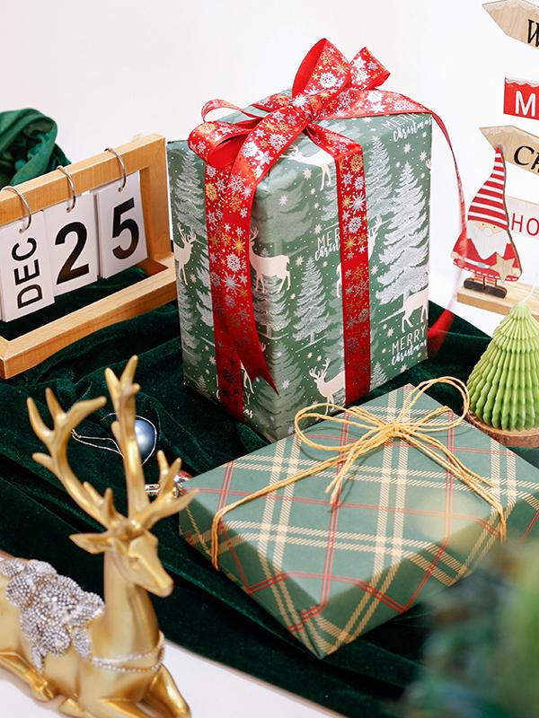 Papel de embalaje de regalos de Navidad de gran tamaño caja de regalo de vacaciones embalaje de materiales hechos a mano Papel de regalo de papel de fondo a cuadros rojos y verdes