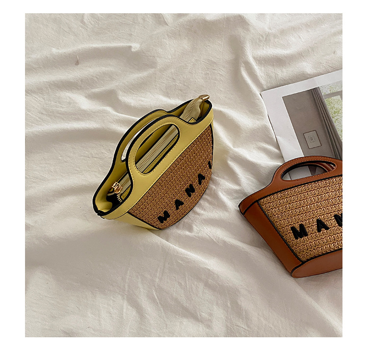 Straw Material Women's Backpack Backpack Women's Small Summer Straw Letter Vacation Open Straw Bag