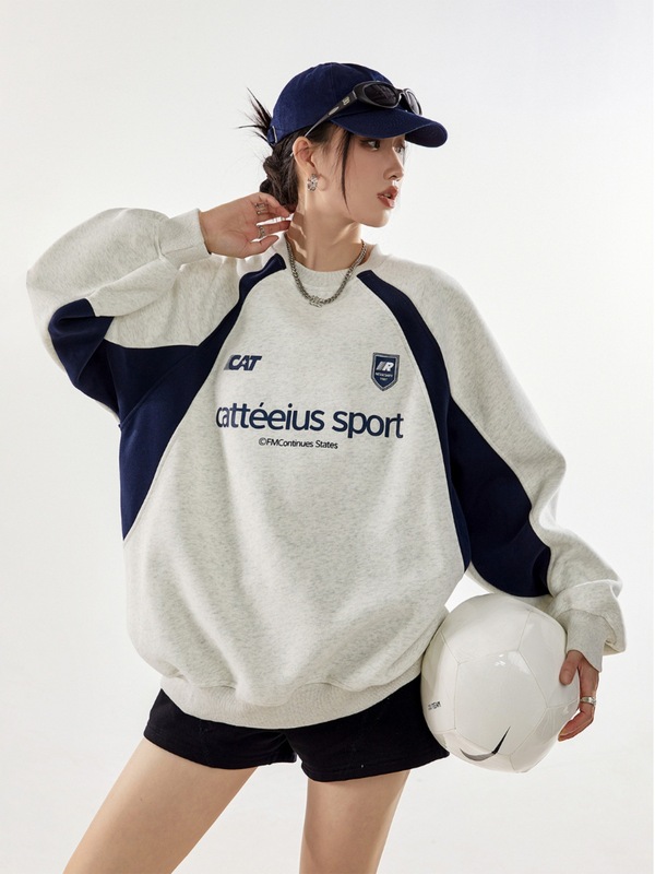 ICH MODE 美式复古圆领卫衣女春秋2025新款长袖上衣外套oversize|undefined