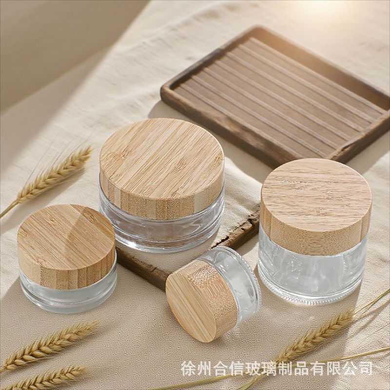 30g竹木盖透明膏霜瓶100g玻璃面膜罐子50g化妆护肤品分装小样瓶子|undefined