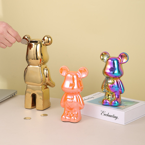 Modern violent bear electroplated ceramic ornaments cute piggy bank entrance living room bedroom desktop decoration holiday gift