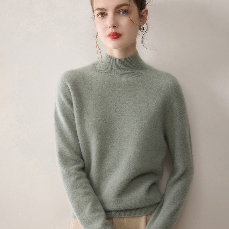 Soft and Waxy 100% Pure Cashmere Sweater for Women, Half Turtleneck, Seamless One-Line Ready-To-Wear, Simple Knitted Inner Sweater, Bottoming Shirt
