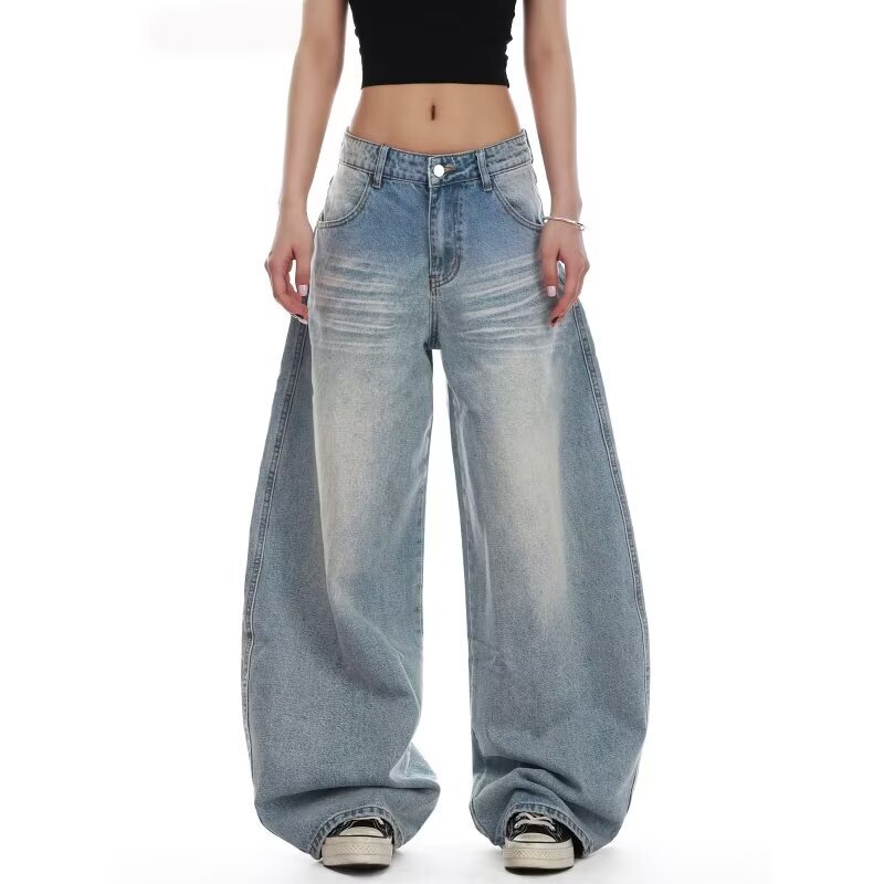 Forever 21 American Fireworks Pattern Wide Leg Jeans Women's 2025 Autumn New High Waist Slim Floor-Mopping Pants