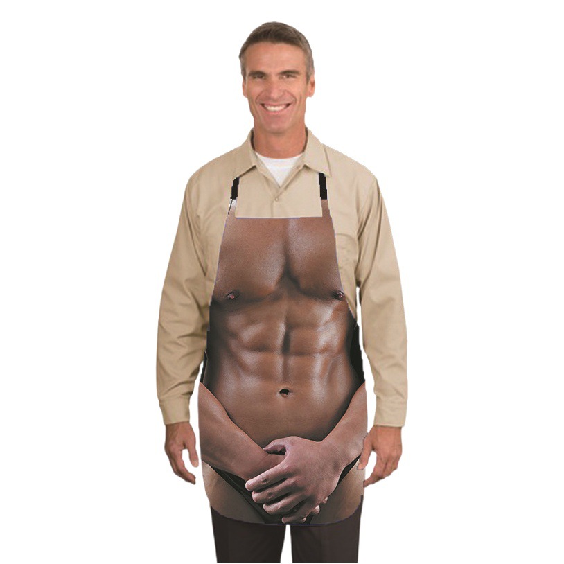Delantal impreso sexy del músculo del pecho de los hombres 3D delantal de comercio electrónico transfronterizo primer delantal al por mayor de fábrica se puede imprimir LOGO