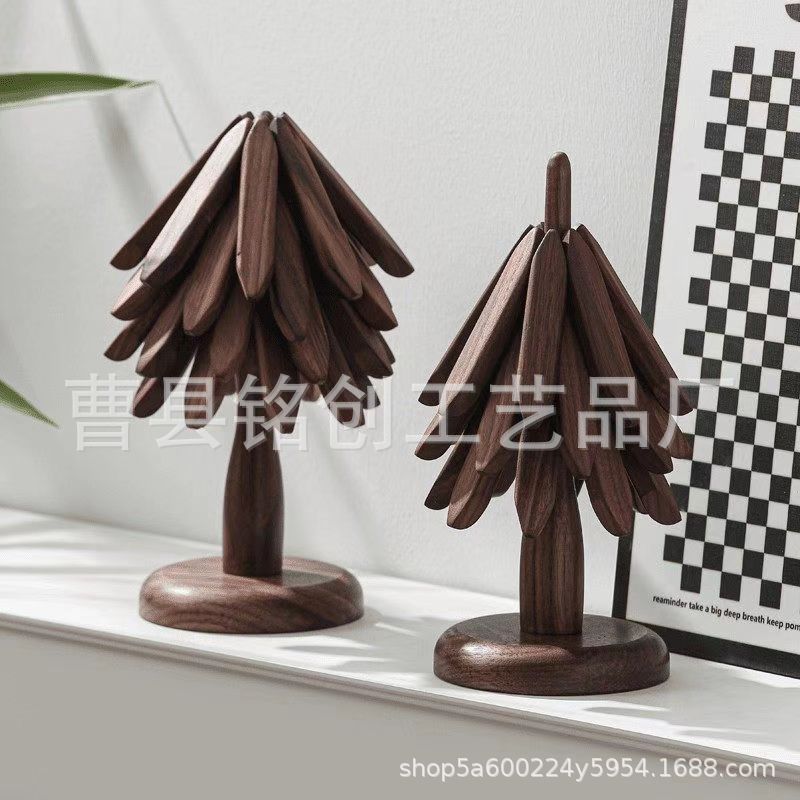 Alfombrilla de aislamiento térmico de un árbol Alfombrilla de mesa de comedor Alfombrilla de olla anti-escaldado, posavasos, cuencos para el hogar, árbol de Navidad de péndulo de madera maciza creativa