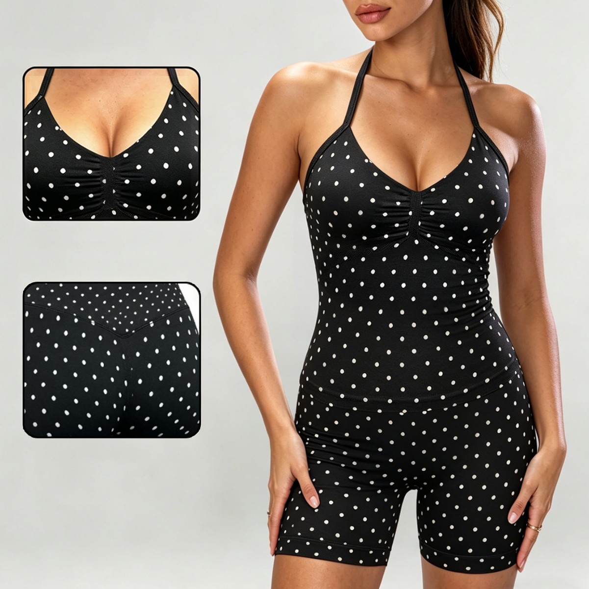 New Cross-Border Foreign Trade Seamless Yoga Wear for Women, Beautiful Back Design, Gathered Halter Neck Tank Top, High Elasticity Fitness Sports Two-Piece Set
