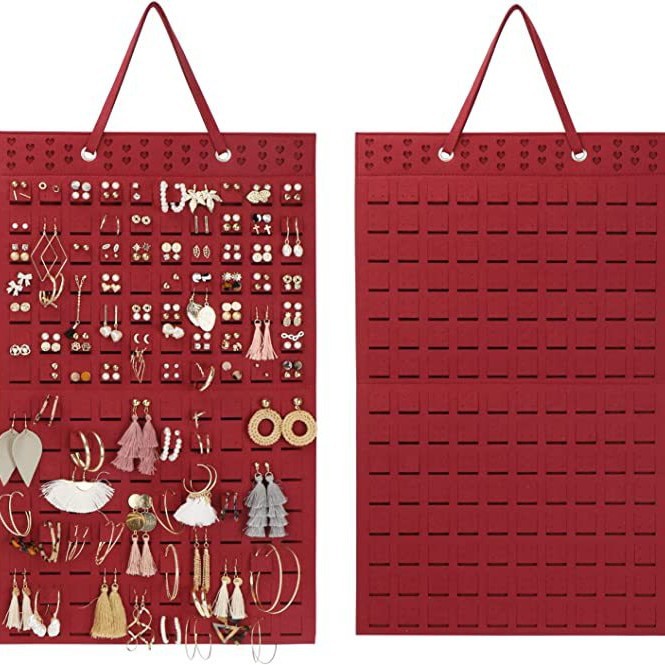 Fieltro colgante bolsa pendientes almacenamiento colgante bolsa colgante montado en la pared joyería colgante bolsa pendientes collar anillo almacenamiento