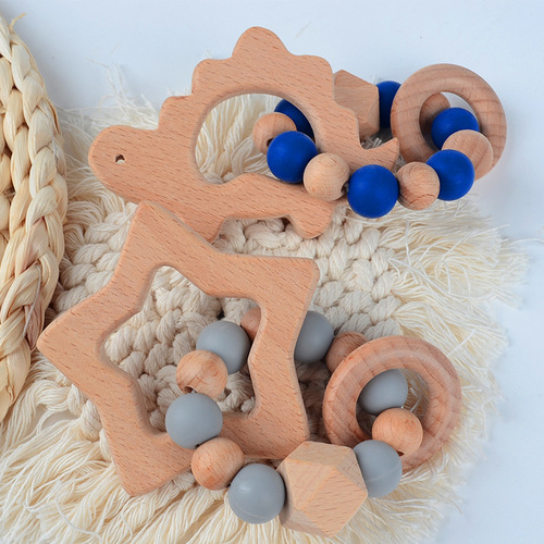 Wooden animal bracelet, beech wood, silicone teether, wooden rattle toy, baby care, newborn gift