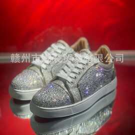 cl andgz浅金色闪粉烫钻低帮红底鞋男鞋水晶钻女鞋情侣休闲板鞋