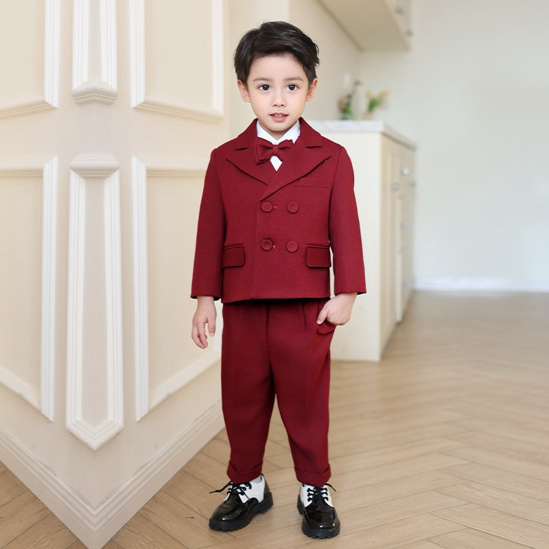 Boys' Suit New Autumn and Winter Flower Girls' Wedding Dress Performance Clothing Small and Medium-sized Children's British Performance Clothing Baby One-year-old