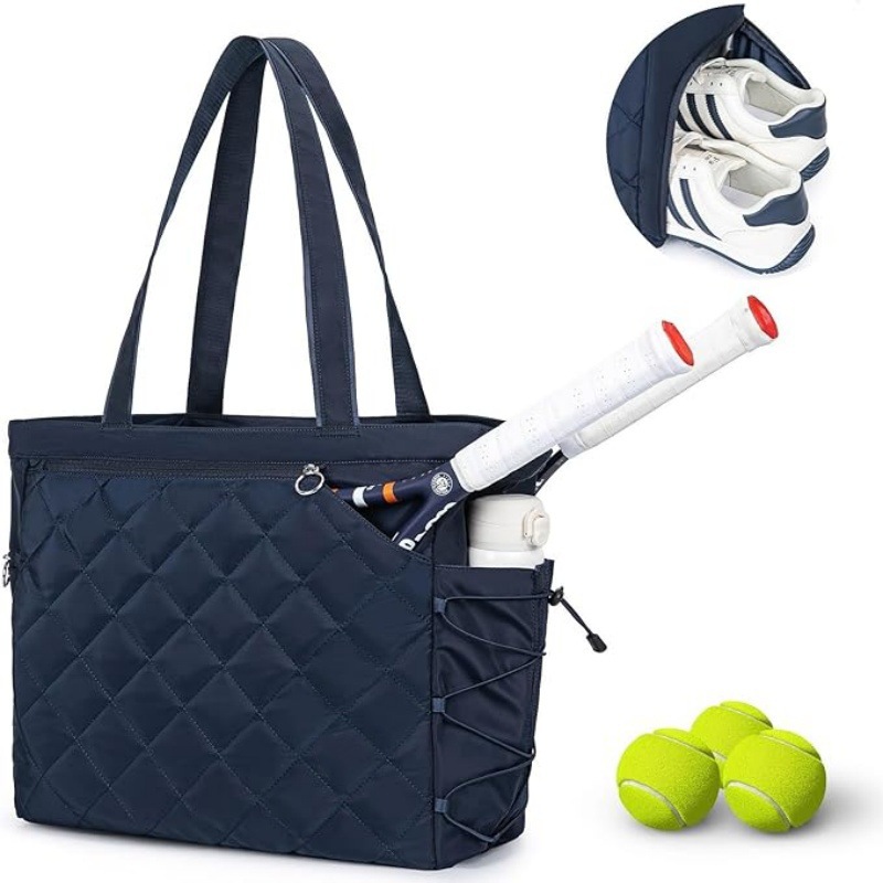 New multifunctional tennis tote bag with shoe compartment, extra-large quilted pickleball bag, universal sports tennis bag