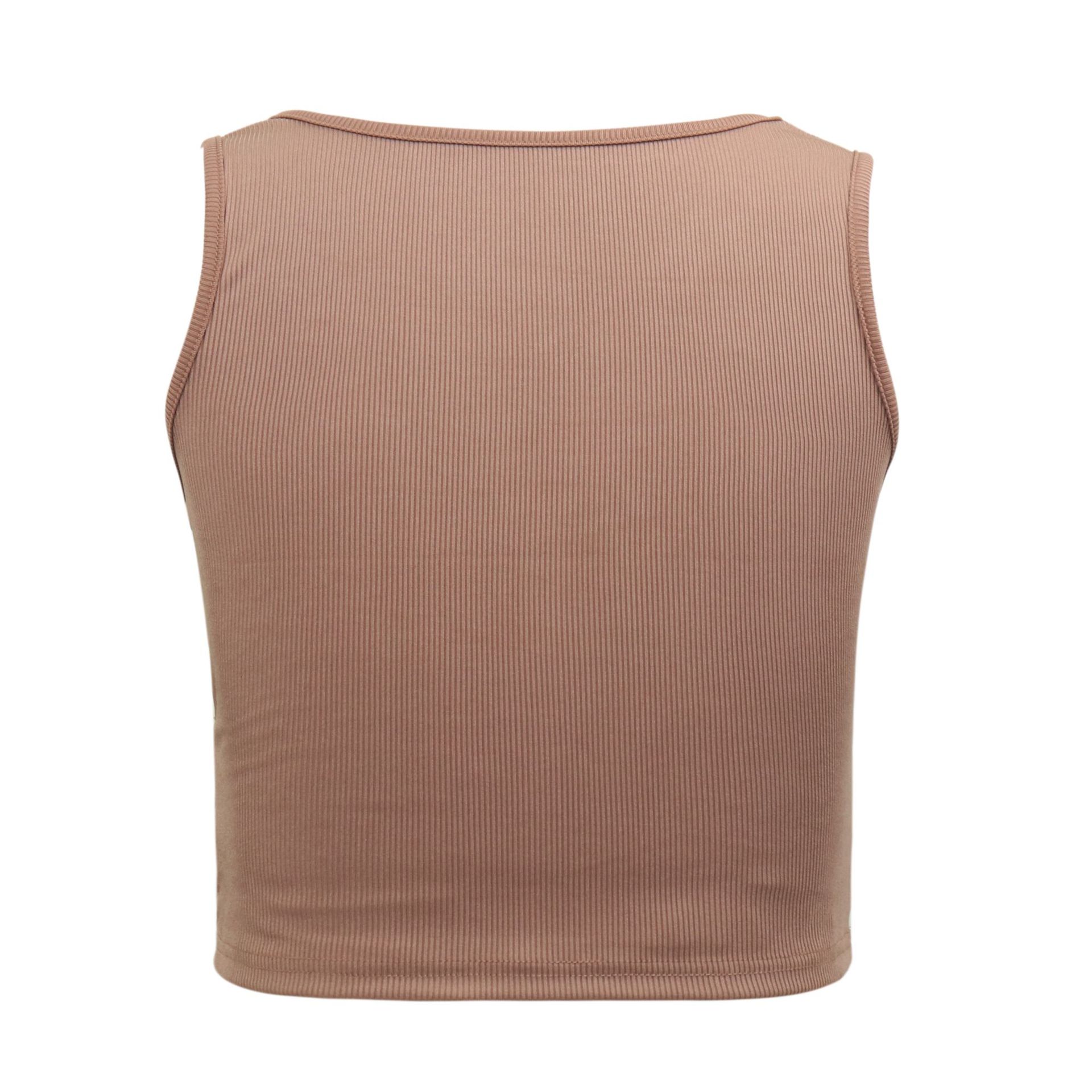 Dames mouwloos ribvest, kort T-shirtblouse, damesbuistop, strak vest met V-hals_voghion.com