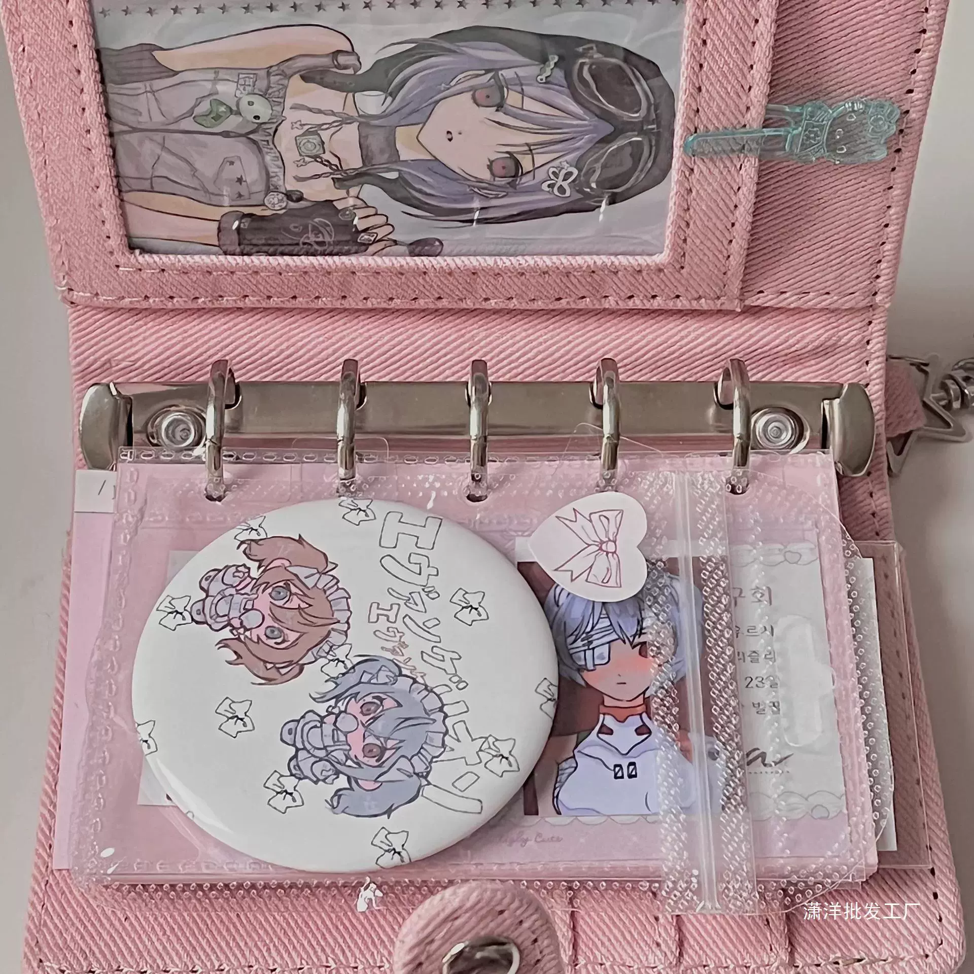 Denim pocketbook notebook Fuchsia, pocket card diary with tear-off pages, multi inner options
