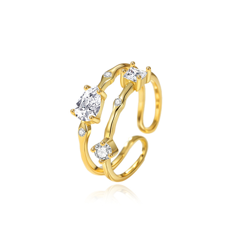 925 plata versión coreana del anillo femenino diseño de nicho gota de agua viento simple luz lujo doble línea de anillo fabricante más vendido
