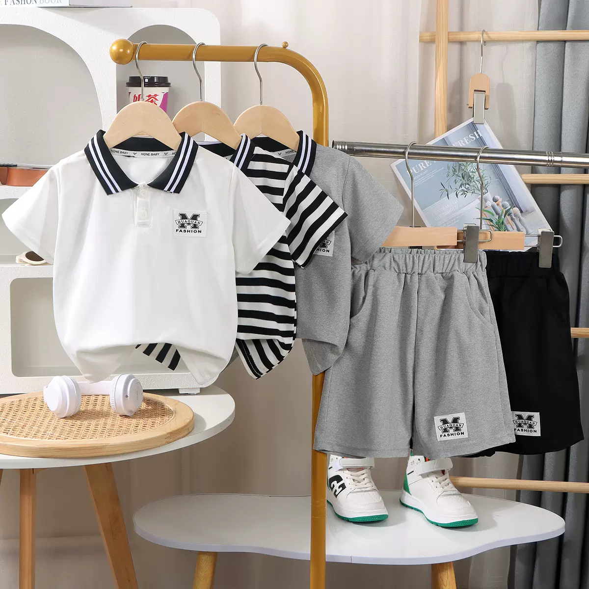 夏季儿童短袖套装帅气翻领衫POLO衫男宝新款夏装两件套薄款中大童