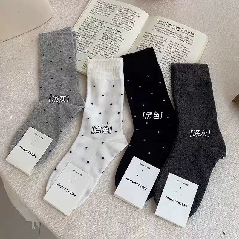 Mid-Length Thin Breathable Socks, Japanese-style Cute Polka Dots, Single Size