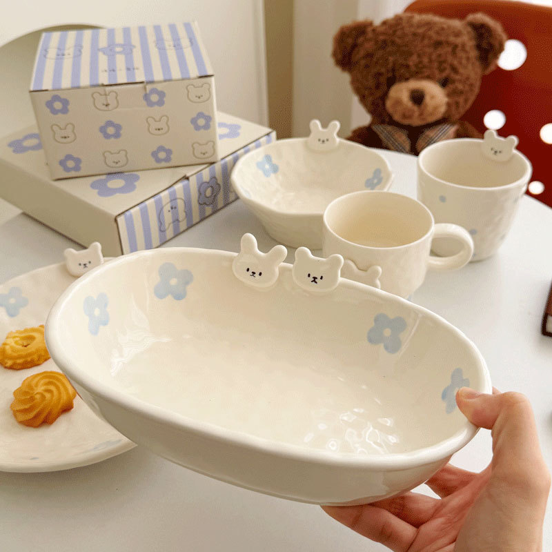 Emotional Bear and Rabbit Underglaze Color Internet Celebrity Tableware Cute Fruit Plate Dessert Bowl Plate Mug Breakfast Bowl and Plate Set Emotional Bear and Rabbit Underglaze Color Internet Celebrity Tableware Cute Fruit Plate Dessert Bowl Plate Mug Breakfast Bowl and Plate Set